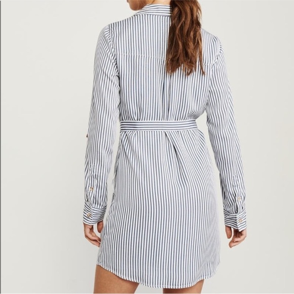 NWT Abercrombie Long-Sleeve Utility Blue Striped Shirt Dress Size Large - Picture 2 of 7